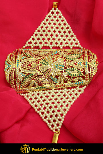 Liyana Gold Finished Navratan Jadau Bracelet | Punjabi Traditional Jewellery Exclusive